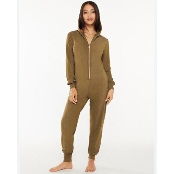 NWT Savage X Fenty Olive Metallic Sparkly Sleep & Shine Hooded One Piece Size M - Picture 1 of 13